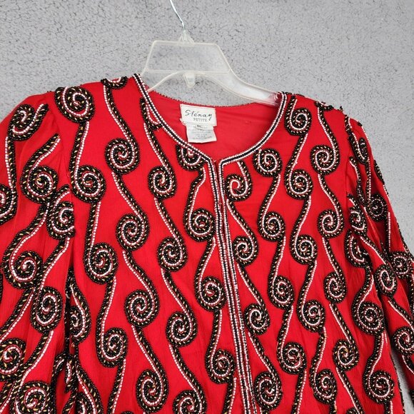 Vintage Stenay Beaded 100% Silk Jacket Mardi Gras Red Black Size PL - Picture 2 of 16